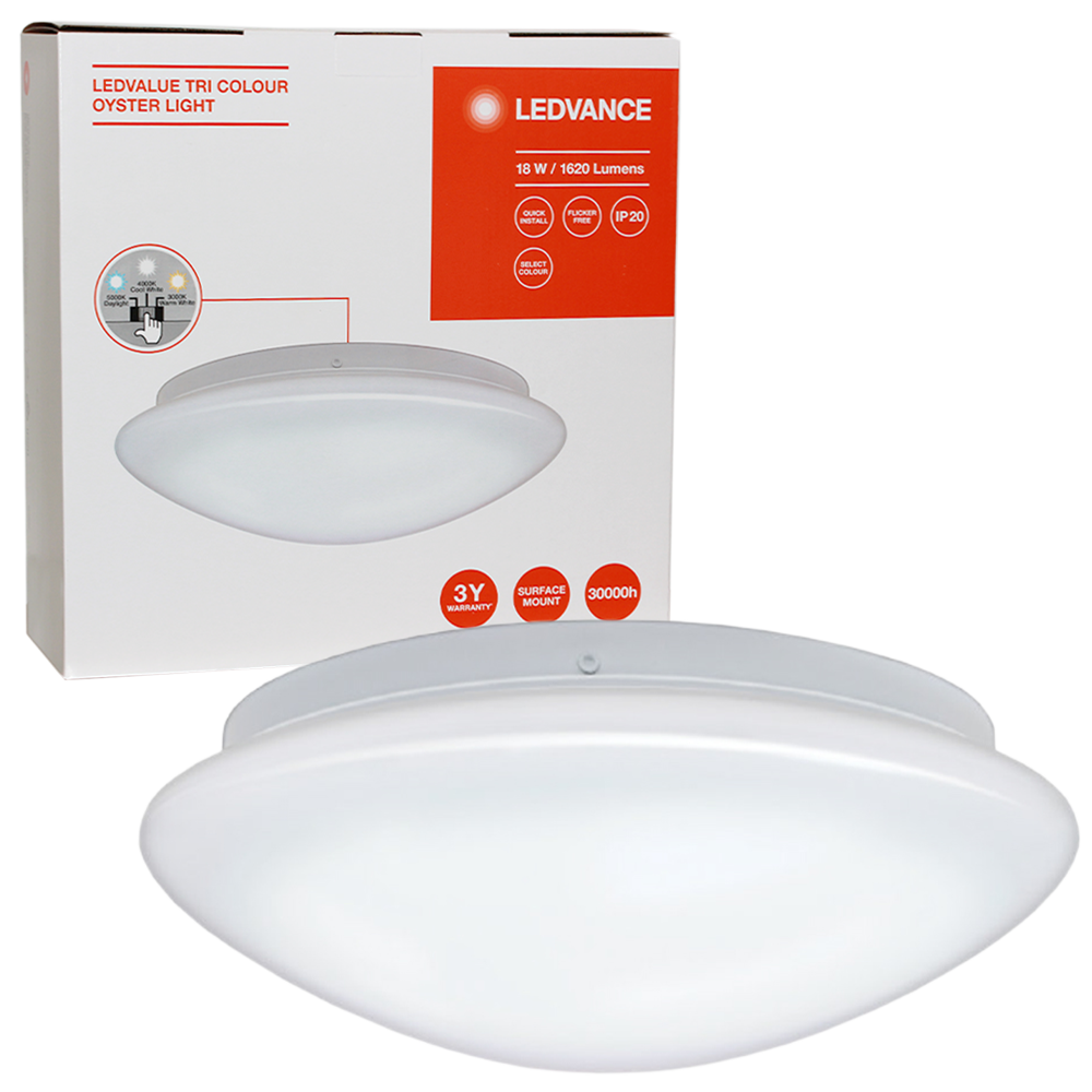 Ledvance LED Value Oyster Ceiling Light 18W Tri-Colour