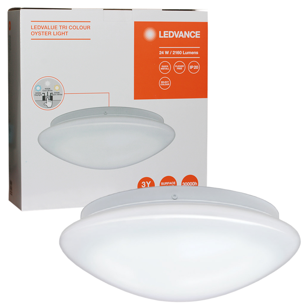 Ledvance LED Value Oyster Ceiling Light 24W Tri-Colour