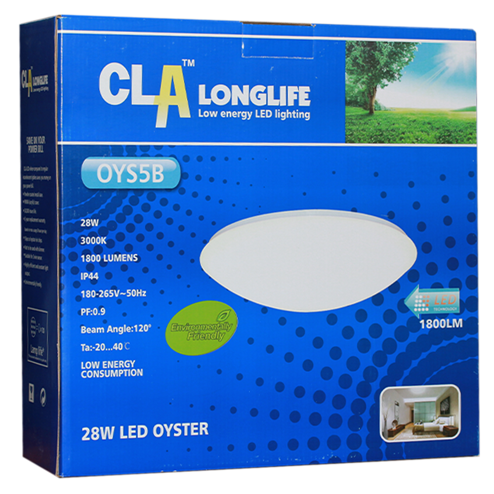 LED Longlife Low Energy Oyster Ceiling Light 28W 3000K