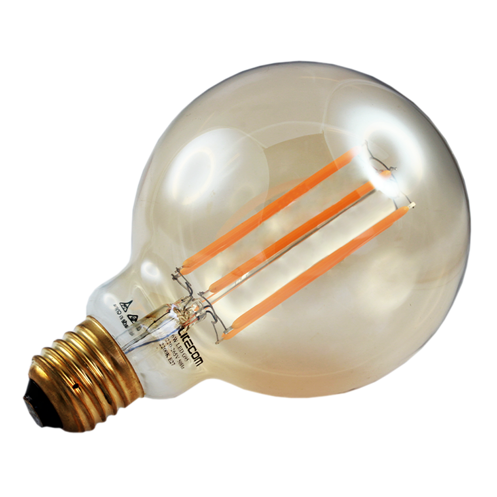 LED Filament G95 Amber 6W 2200K Clear/Gold Tint E27 Dimmable