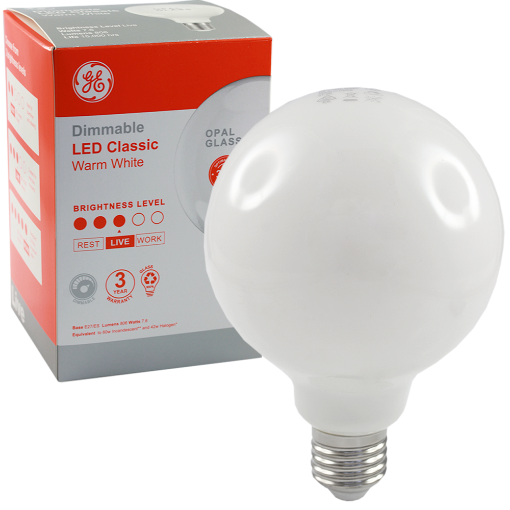 LED Classic G95 Opal Glass 7.6W 2700K E27 Dimmable