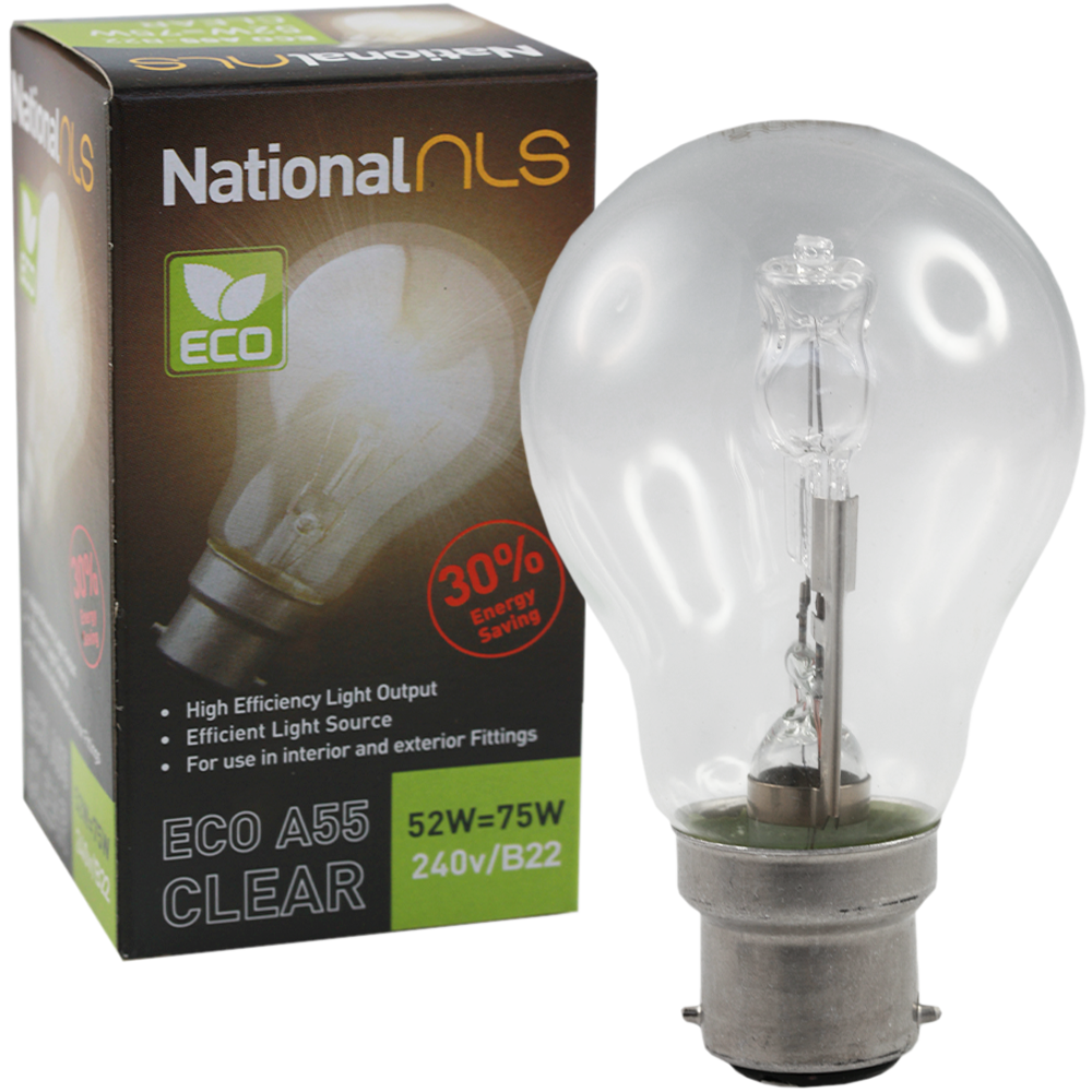 ECO A55 Halogen GLS Globe Clear 52W 240V B22