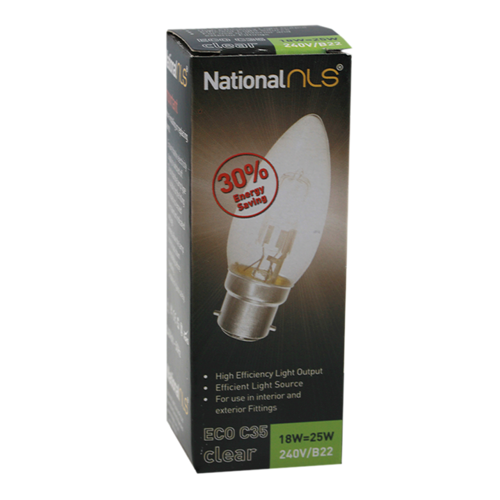 ECO C35 Halogen Candle Globe Clear 18W 240V B22