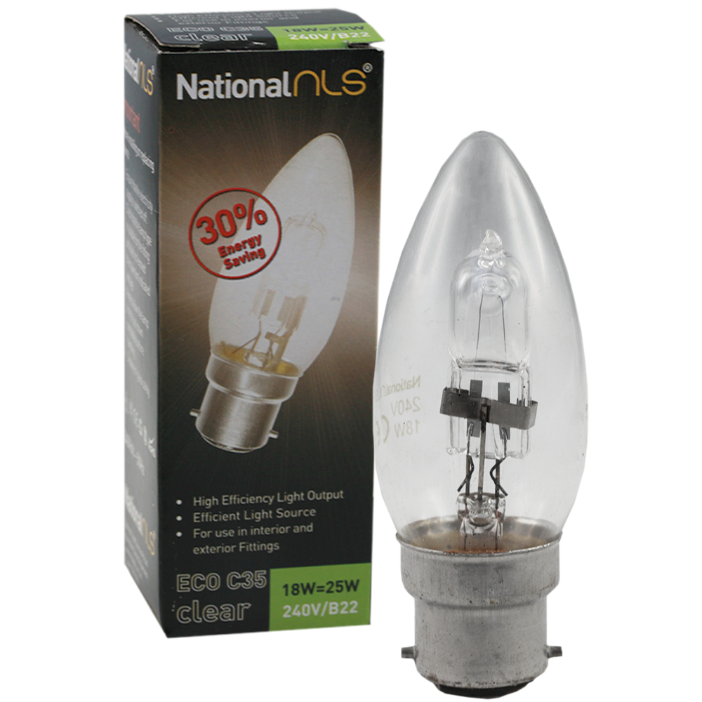 ECO C35 Halogen Candle Globe Clear 18W 240V B22