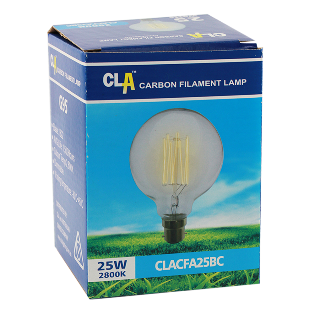 Carbon Filament G95 Lamp 25W 2800K B22 Dimmable