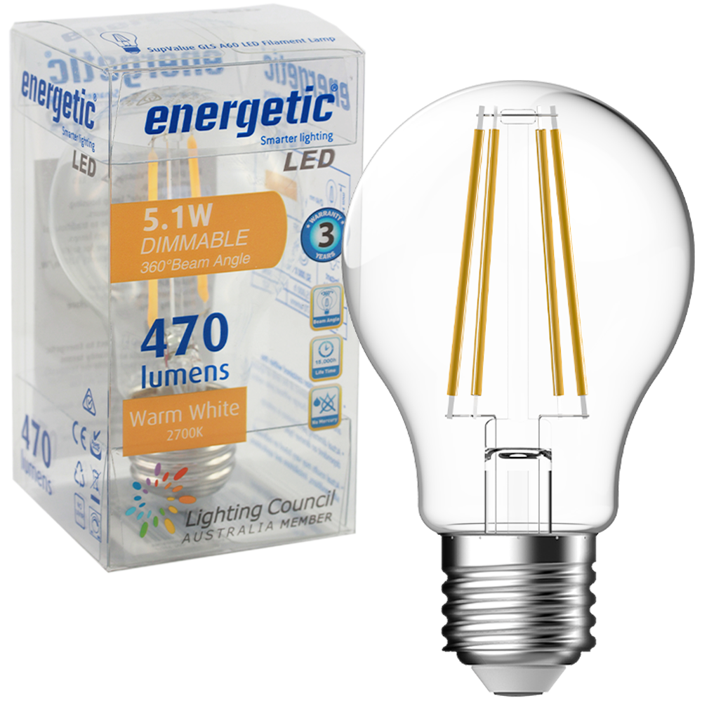 Smarter Lighting SupValue A60 LED Filament 5.1W 2700K E27 Dimmable