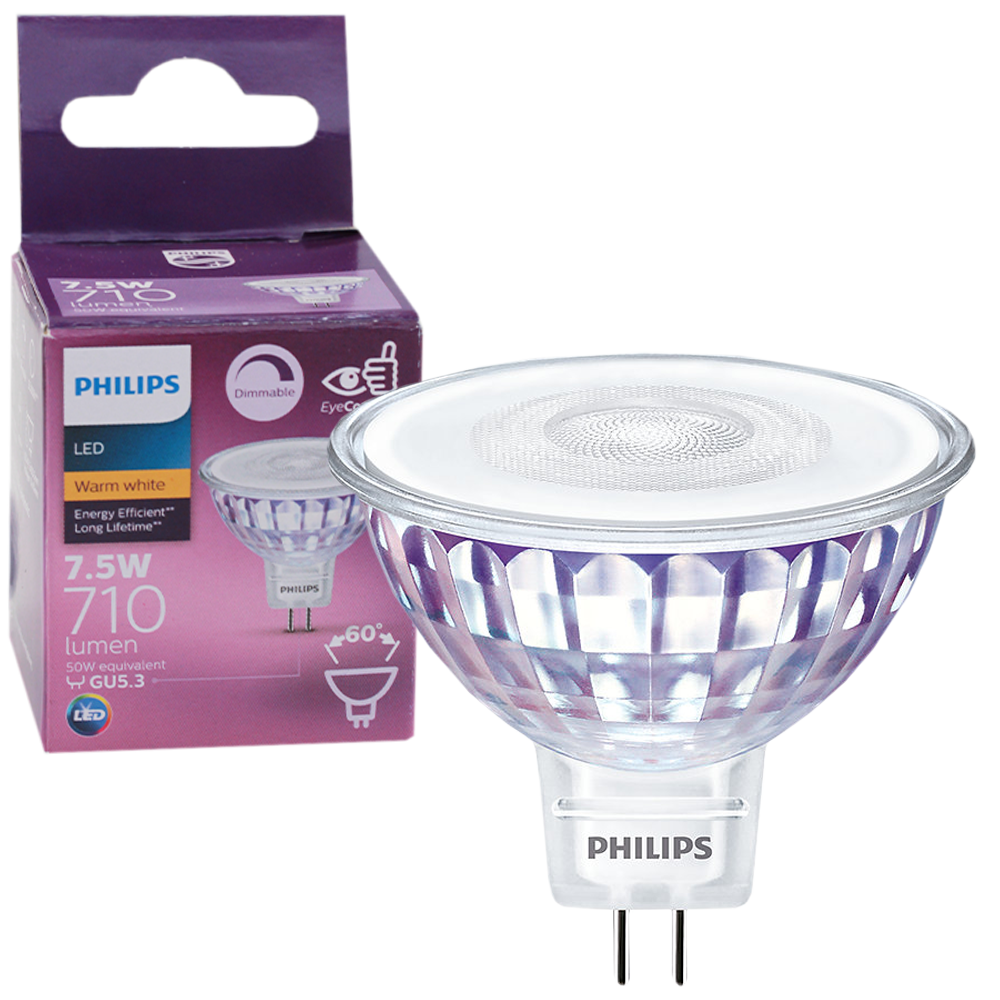 LED MR16 7.5W 60D 3000K GU5.3 Dimmable 7.5-50W - BOX OF 10 PCS