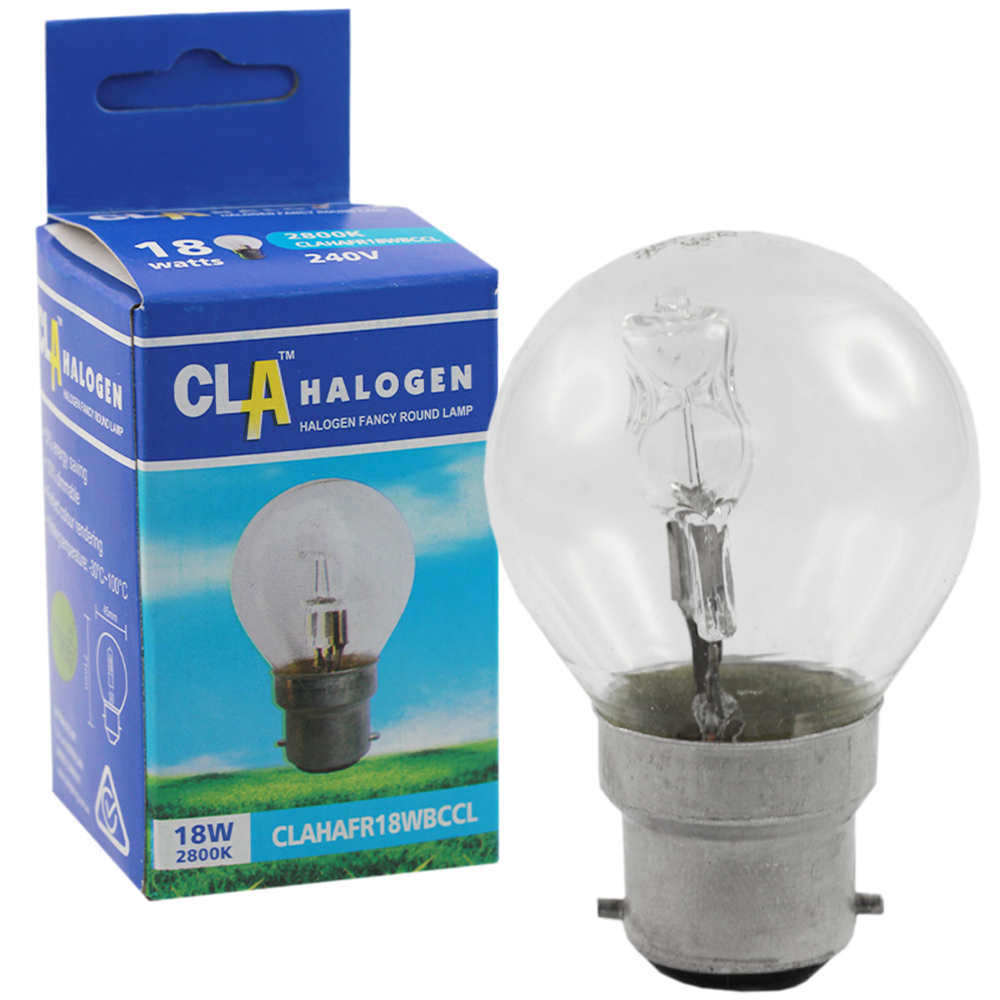 Halogen Fancy Round Lamp Clear 18W 2800K Dimmable B22