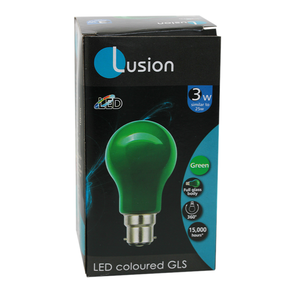 Lus LED GLS Lamp 3W Green B22 Non-Dimmable