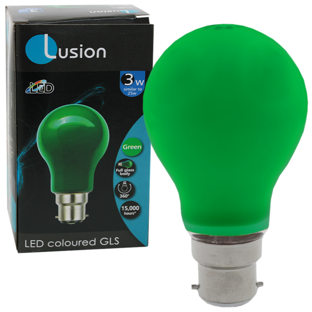 Lus LED GLS Lamp 3W Green B22 Non-Dimmable