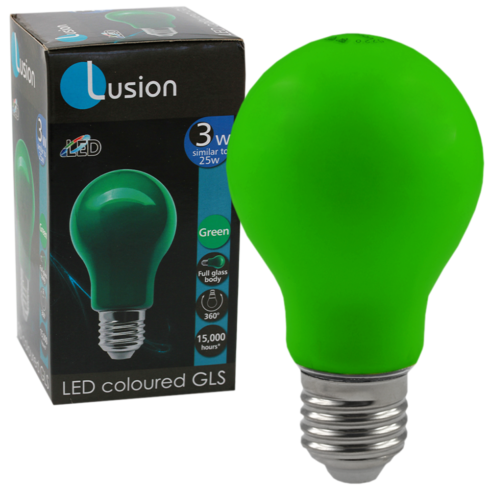 Lus LED GLS Lamp 3W Green E27 Non-Dimmable