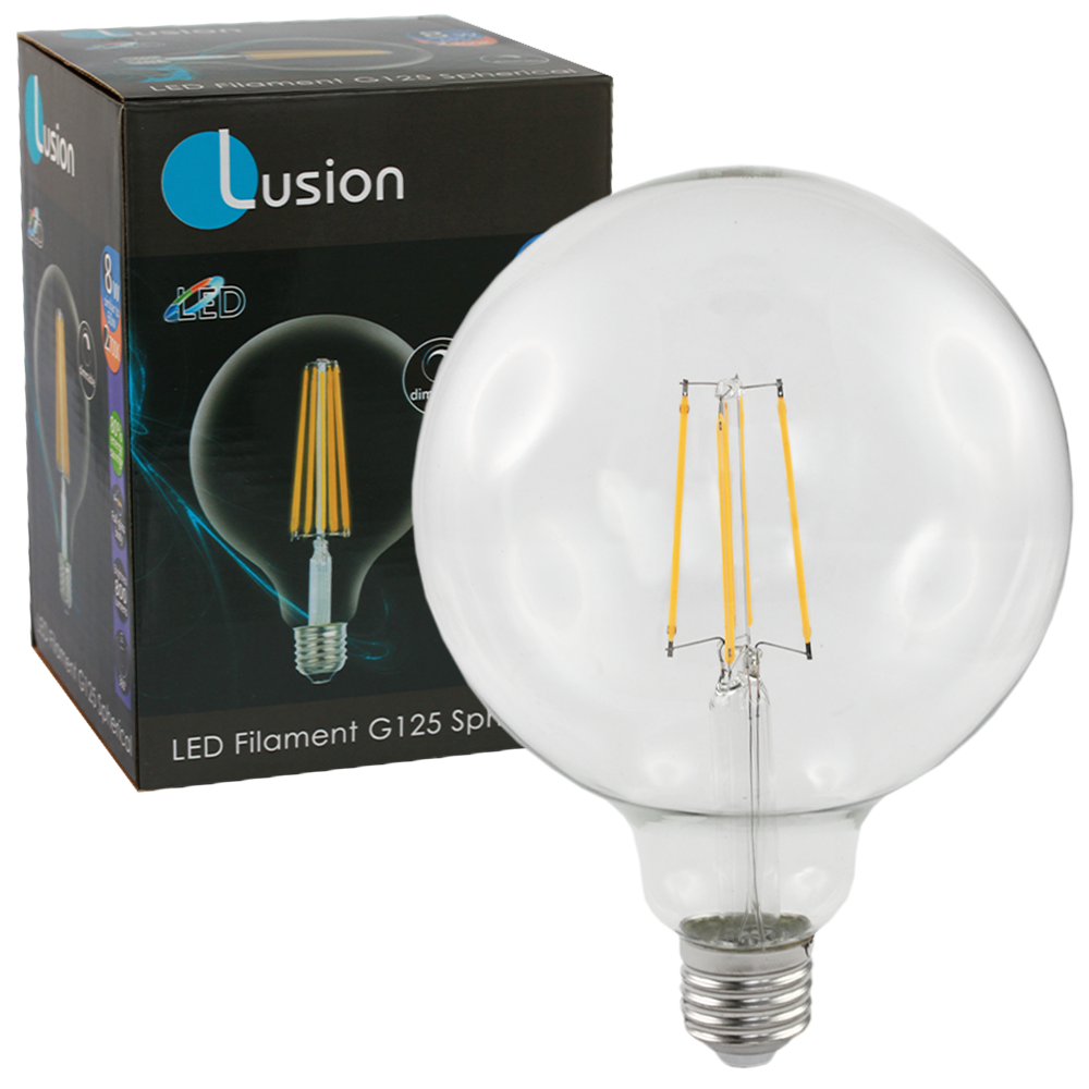 Lus Filament G125 Spherical Clear 8W 2700K E27 Dimmable