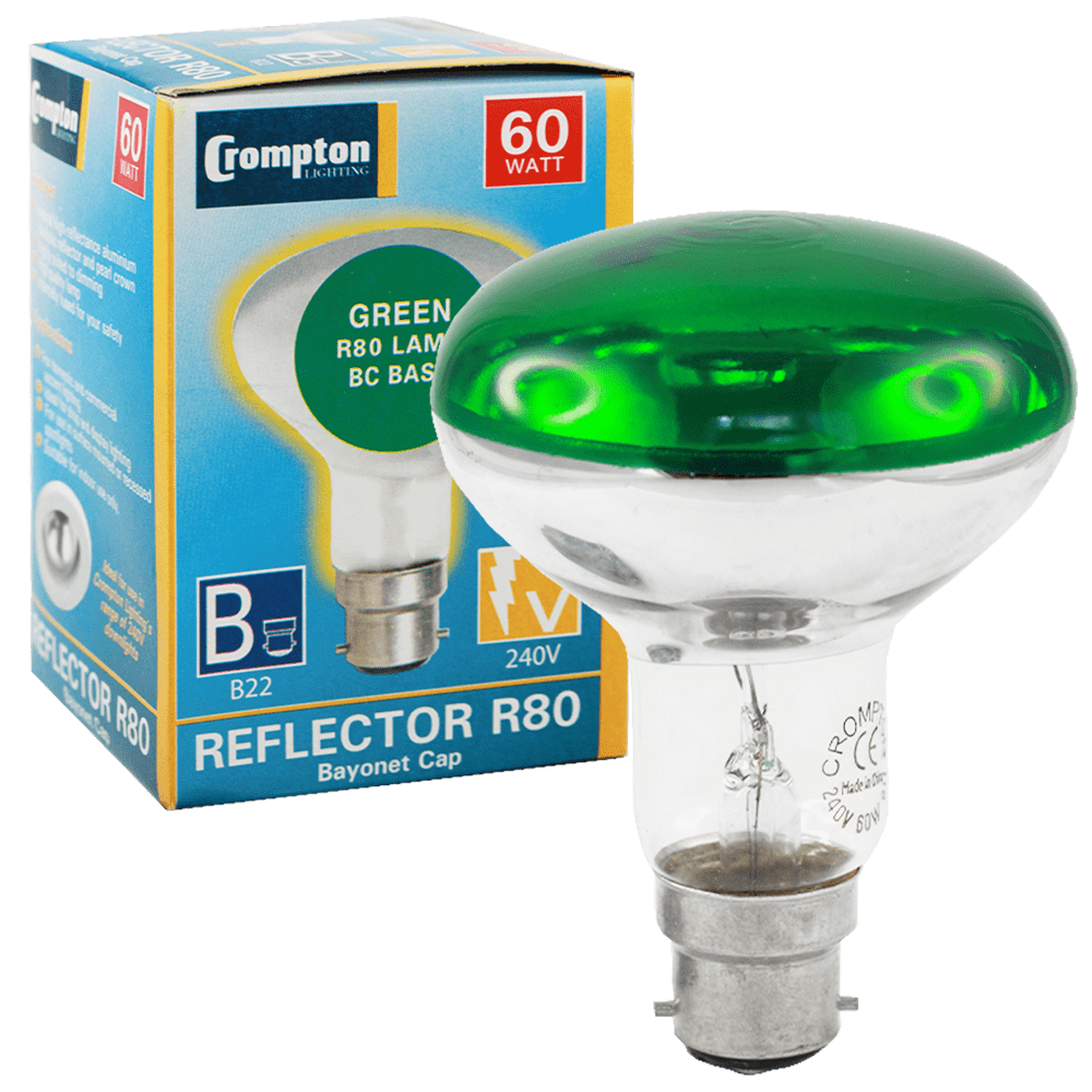 Incandescent R80 Coloured Reflector Lamp Green 60W 240V B22