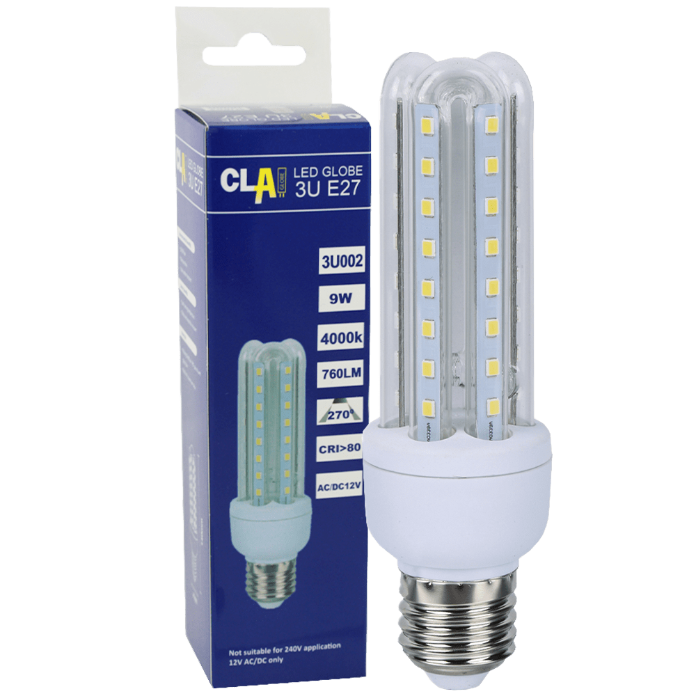 3U LED Globe 9W 12V AC/DC 4000K E27 Non-Dimmable