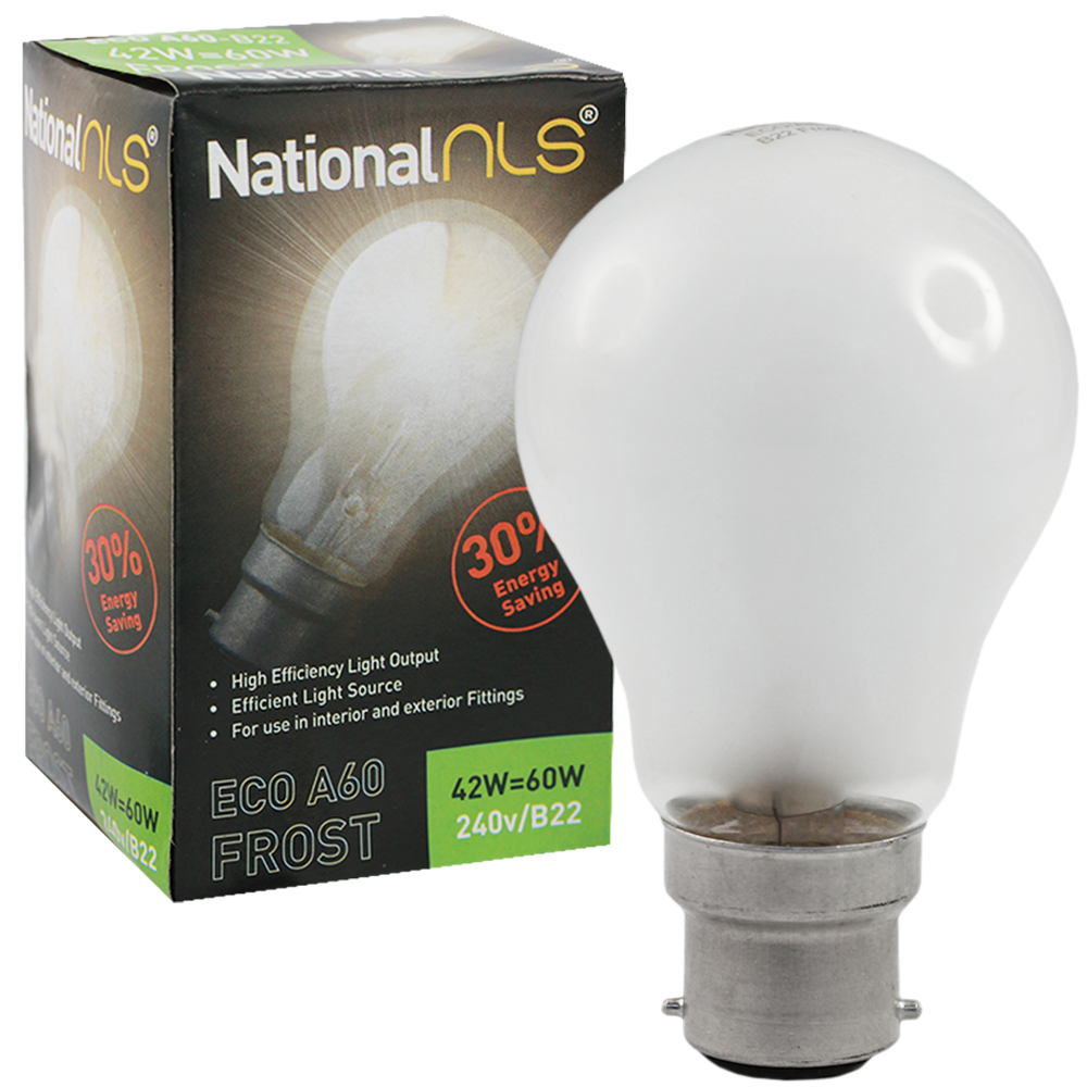 ECO A55 Halogen GLS Globe Frosted 42W 240V B22