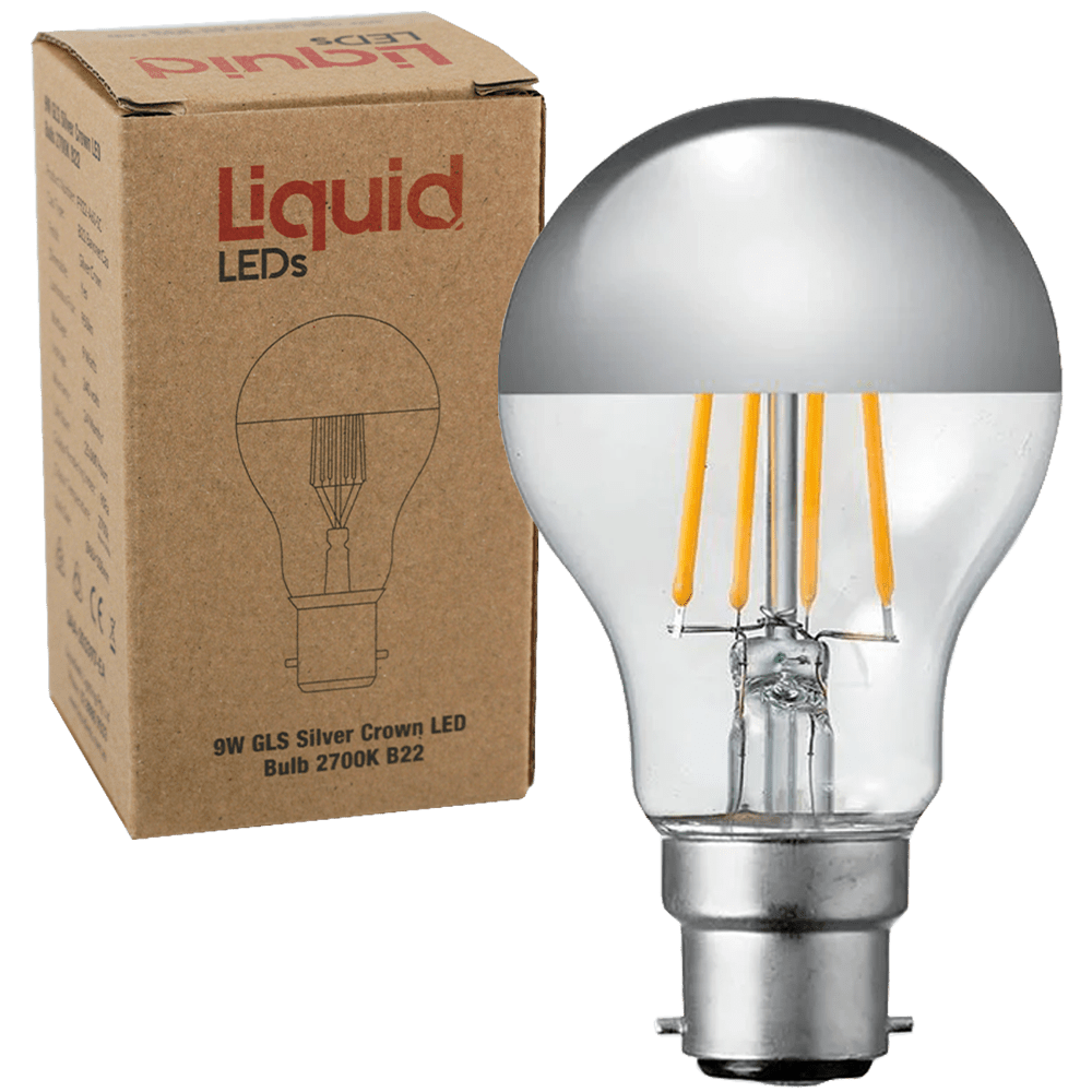 Crown Silver GLS Filament Lamp 9W 2700K B22 Dimmable