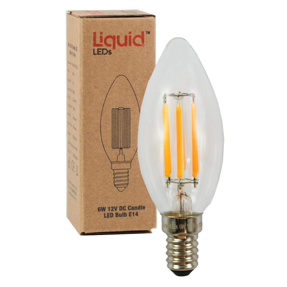 12V DC 6w LED Filament candle 2700K E14  Clear