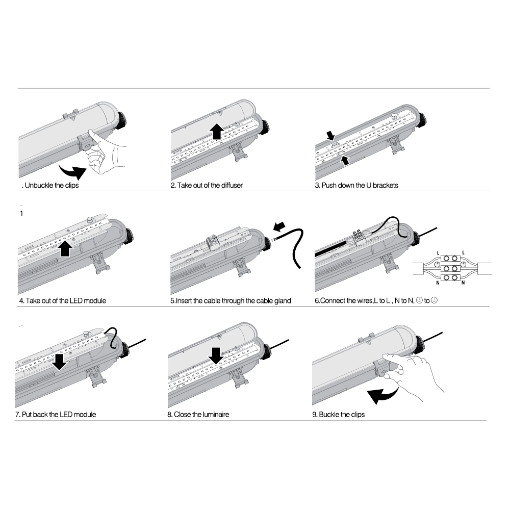 LED Tri-Proof Tri-Colour Batten 36W 1270mm