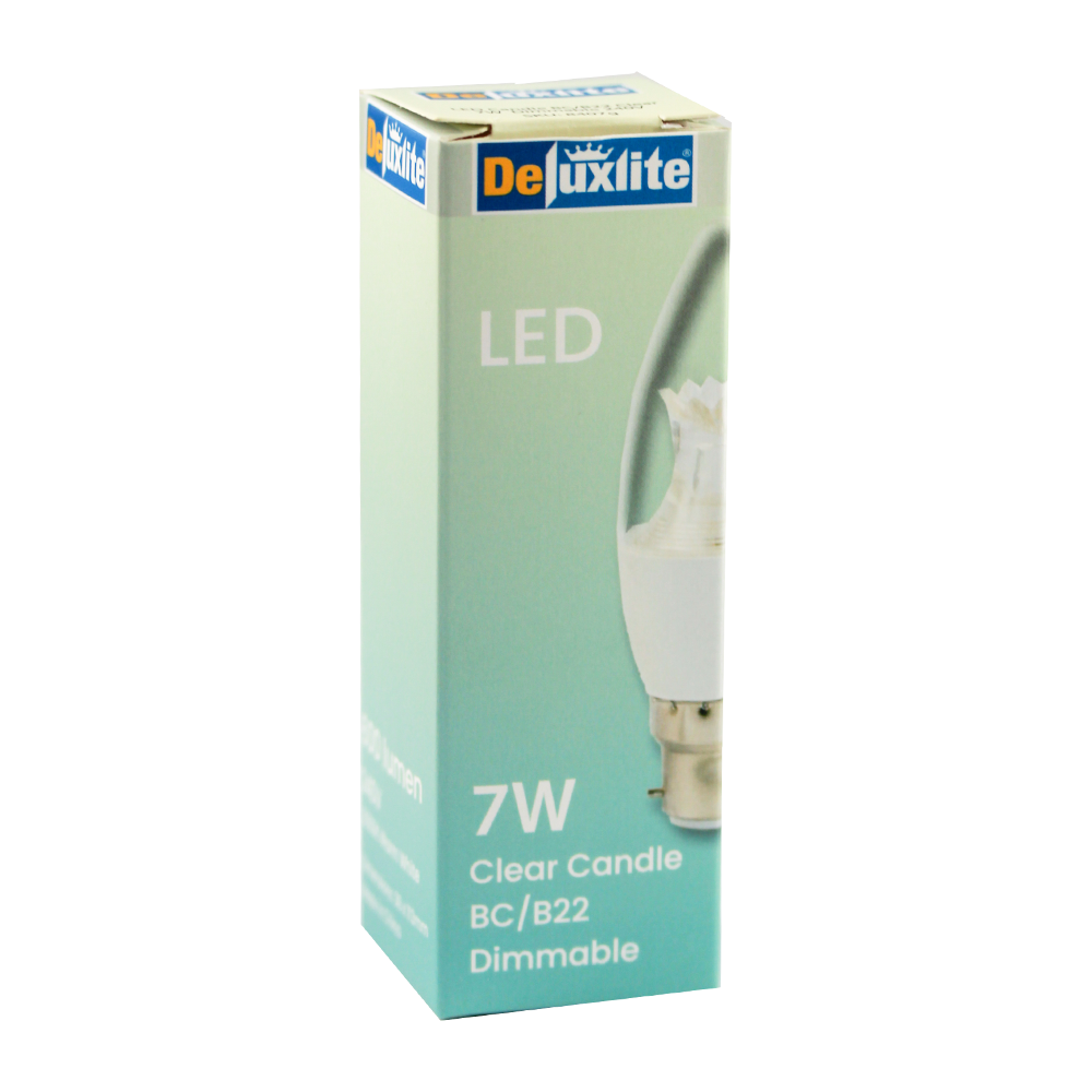 LED Candle Clear 7W 3000K B22 Dimmable