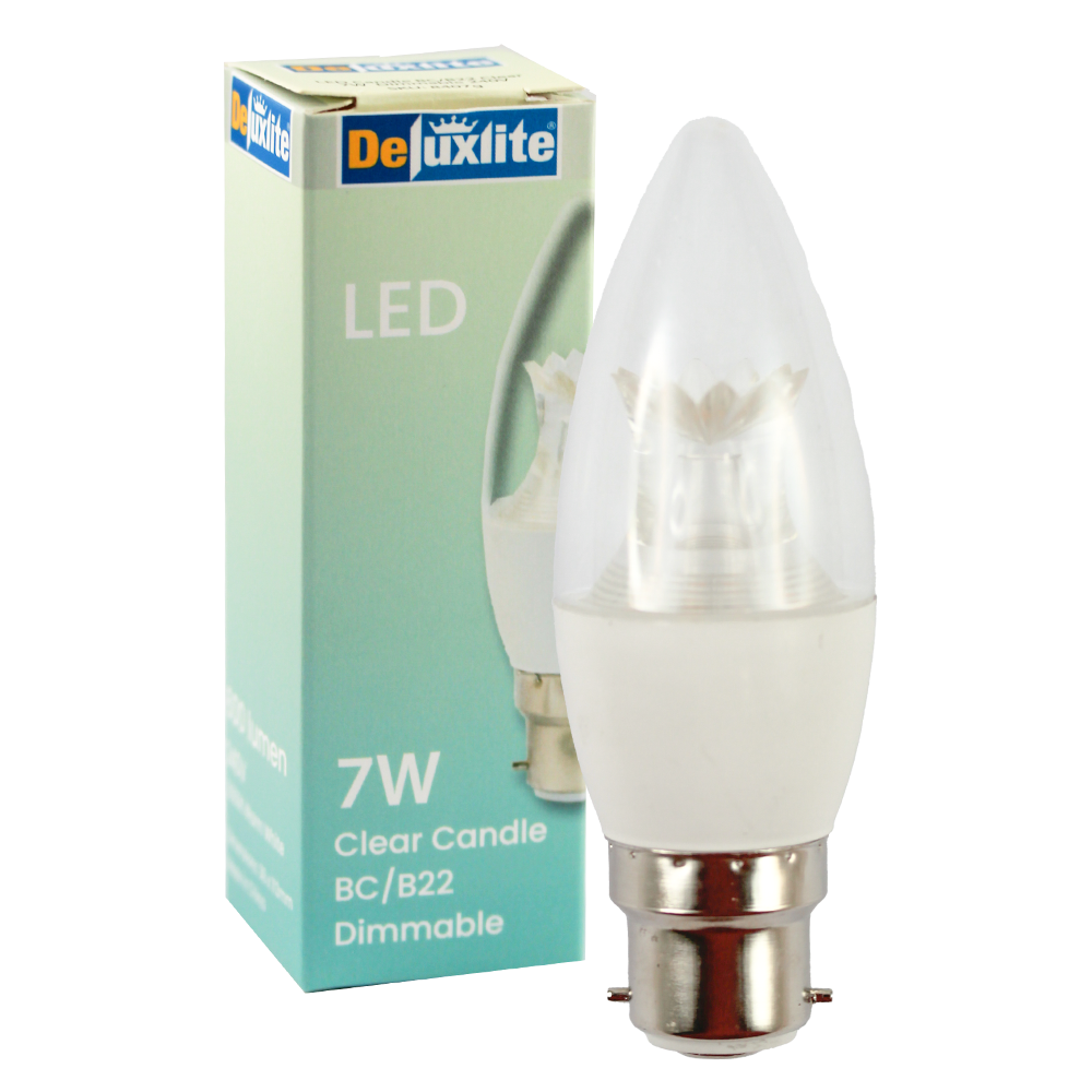 LED Candle Clear 7W 3000K B22 Dimmable