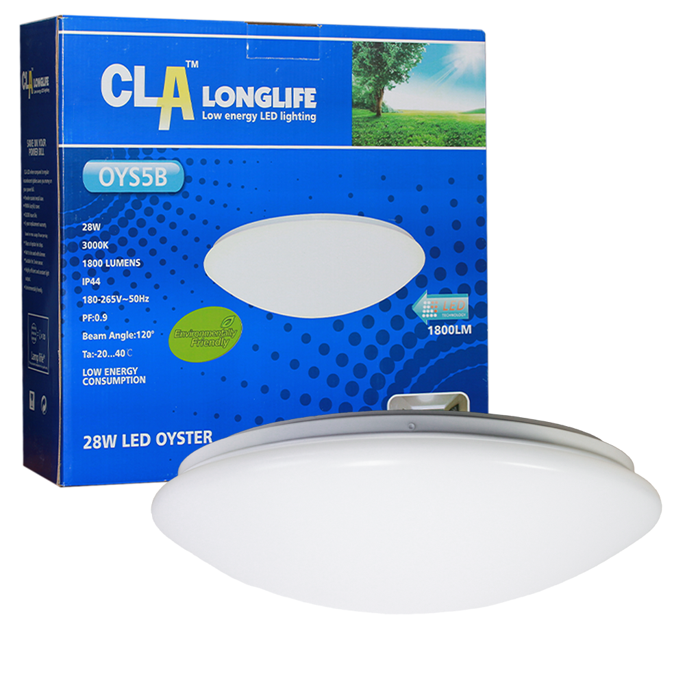 LED Longlife Low Energy Oyster Ceiling Light 28W 3000K