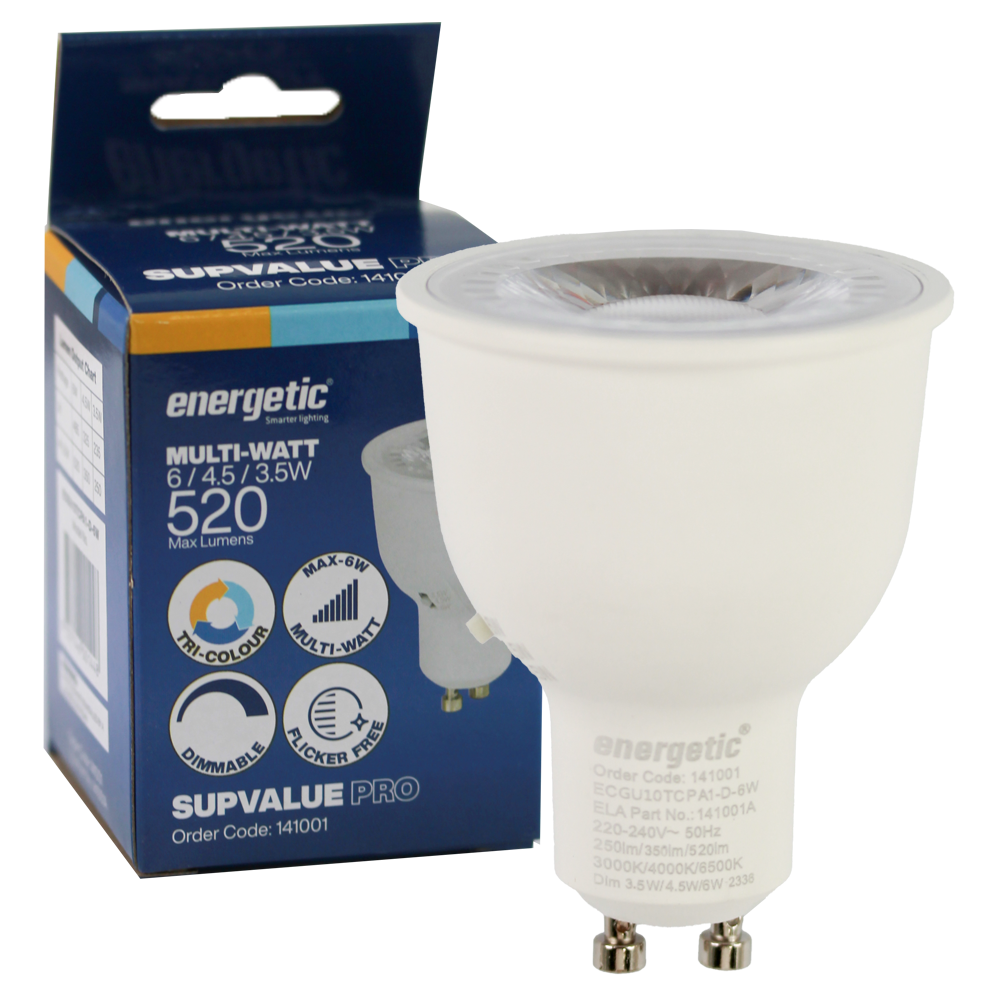 Supvalue Pro GU10 Tri-Colour Multi-Watt 3.5W/4.5W/6W Dimmable