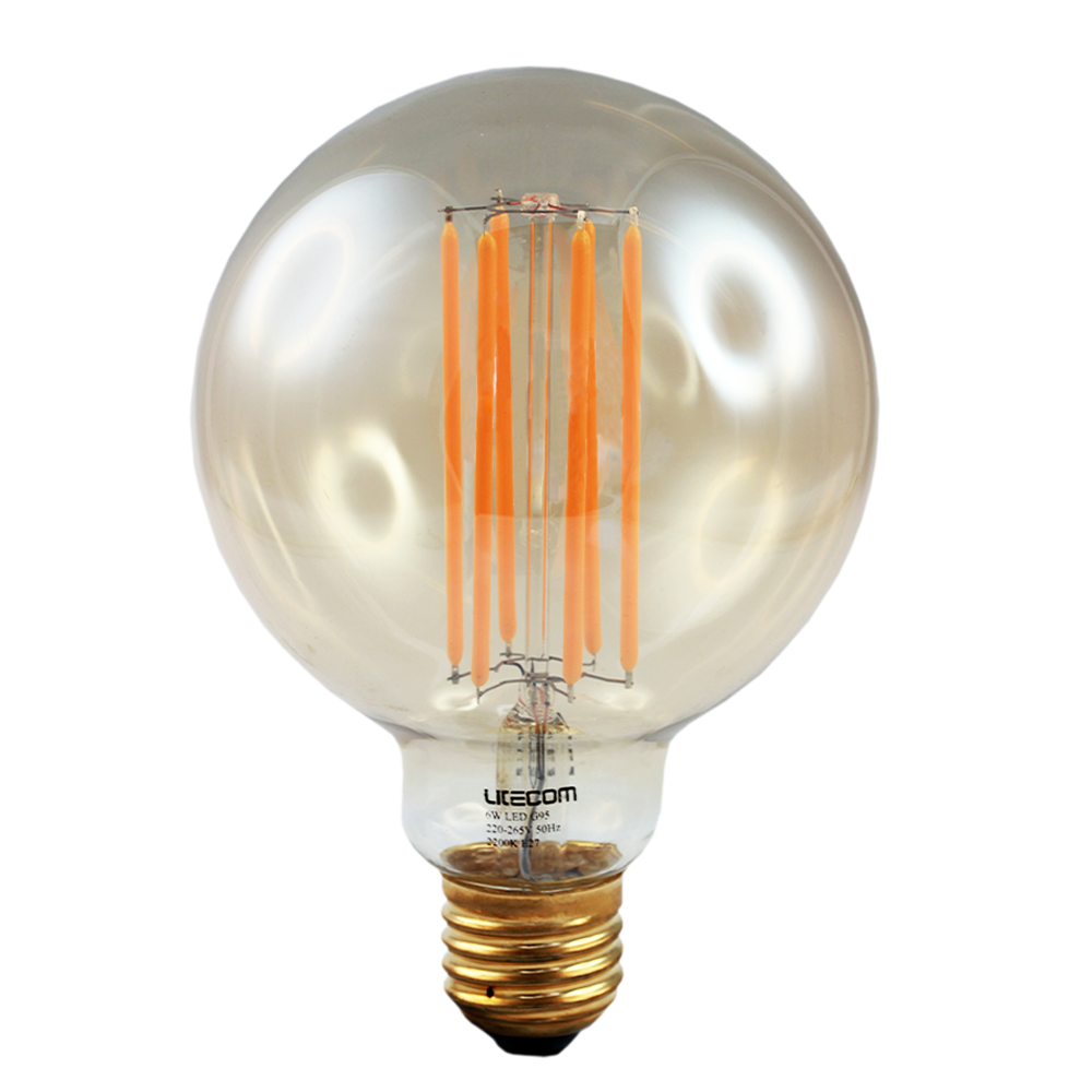 LED Filament G95 Amber 6W 2200K Clear/Gold Tint E27 Dimmable