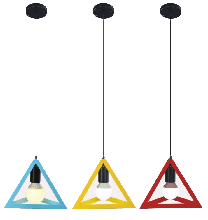 Modern Triangular Contemporary Pendant Lights Red Yellow Blue Iron 