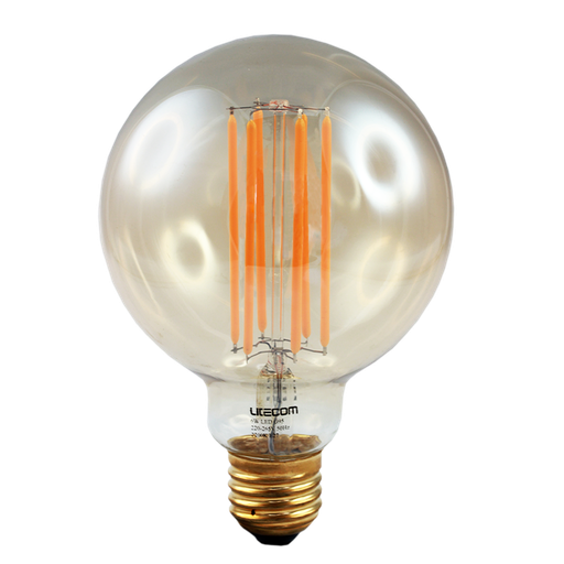 [G95C6LH] LED Filament G95 Amber 6W 2200K Clear/Gold Tint E27 Dimmable