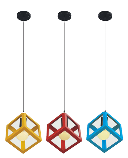 [WTY056] Modern Cubed Contemporary Pendant Lights Red Yellow Blue Iron 